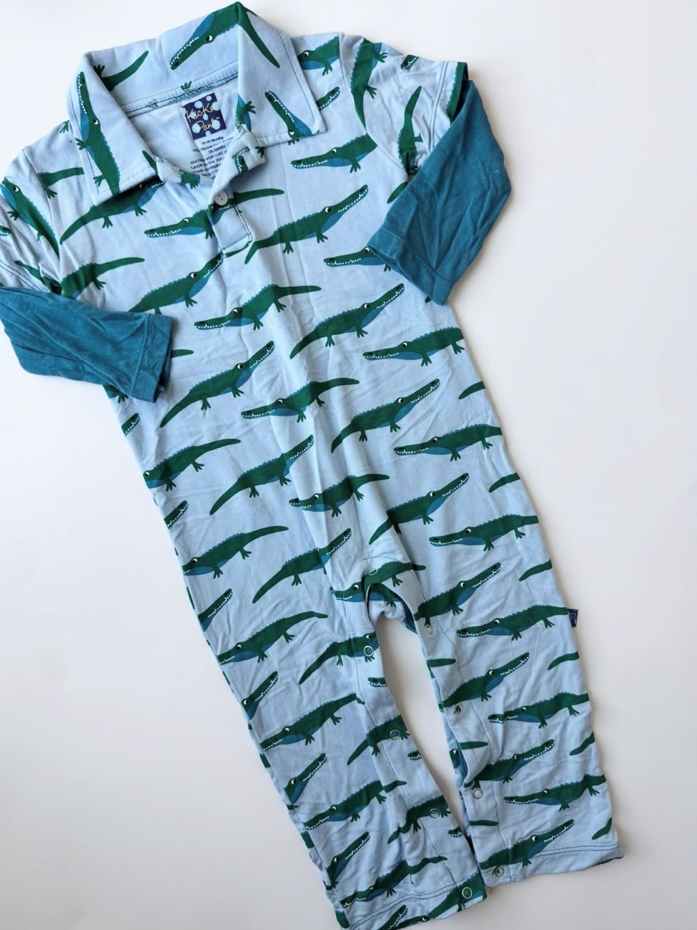 Kickee Pants Light Blue Alligator-Print Long Sleeve One-Piece